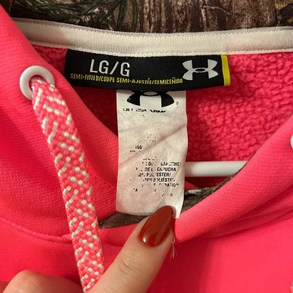 Under Armour Blaze Pink Camo Pullover Hoodie Fleece Sweatshirt Size Large - Picture 5 of 8